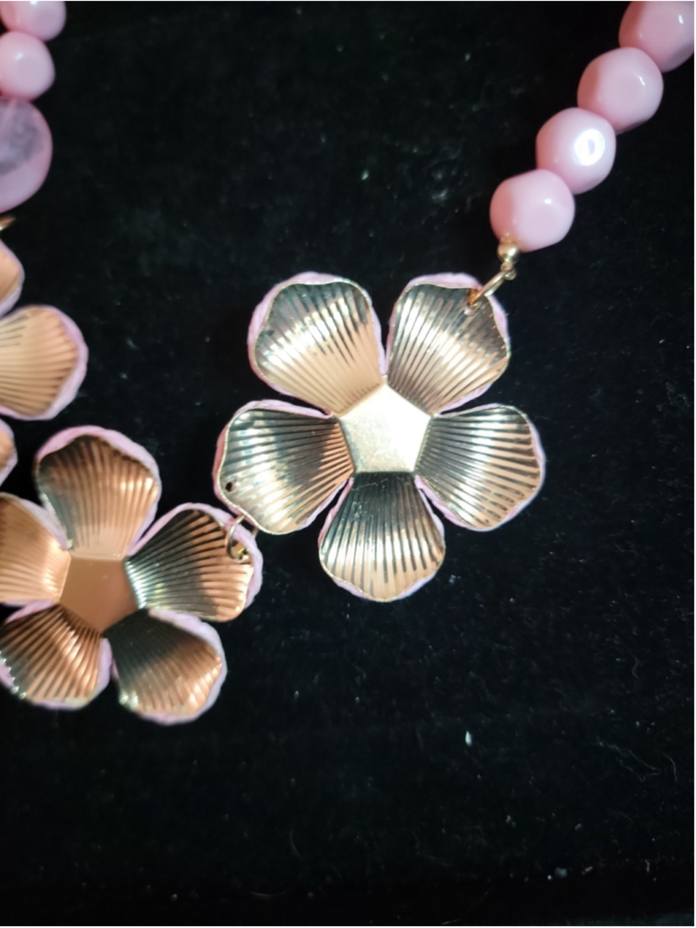Pink Floral Statement Necklace Beaded Flower Necklace Cottagecore Spring Jewelry - Picture 12 of 12